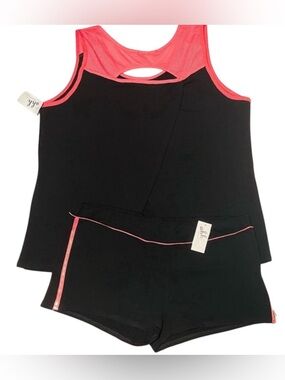 RHONDA SHEAR TWO-PIECE PAJAMA SET  SHORT PANT WOMEN BLACK AND PINK COLOR SIZE 1X